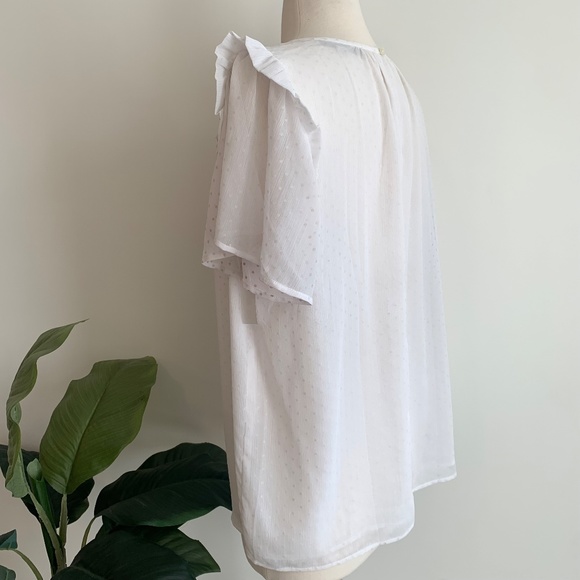 LOFT White Swiss Dot Ruffle Blouse Size Medium - Picture 7 of 8